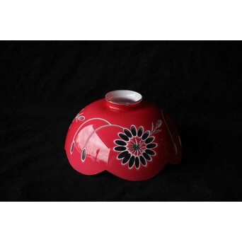 稀品 大正期 金赤 桃色切子花文電笠 照明　A476 