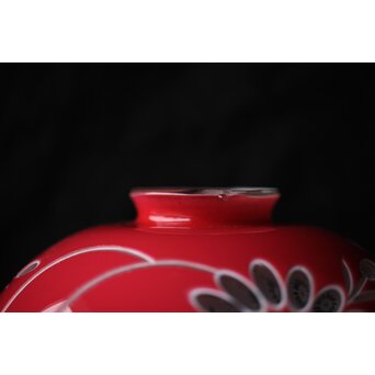 稀品 大正期 金赤 桃色切子花文電笠 照明　A476 