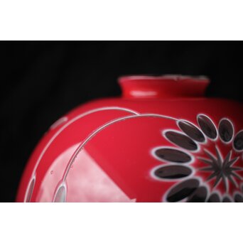 稀品 大正期 金赤 桃色切子花文電笠 照明　A476 