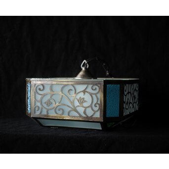 唐草文 色ガラス シャンデリア照明　A478Y 