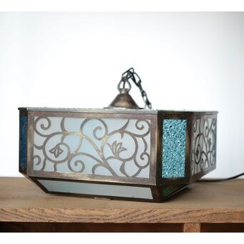 唐草文 色ガラス シャンデリア照明　A478Y