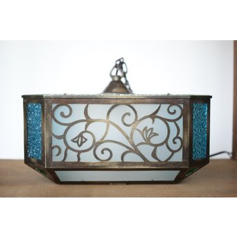 唐草文 色ガラス シャンデリア照明　A478Y 