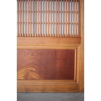 障子枠付 ダイアガラス細身格子戸　L1131 欅の景色良い一枚板