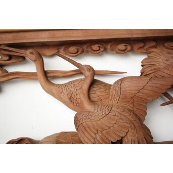 井波彫刻 野村清雲 細密木彫雲鶴 欄間 2枚1組　R0411Y 