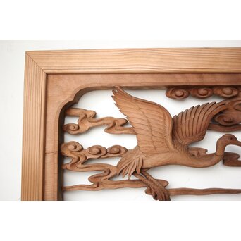 井波彫刻 野村清雲 細密木彫雲鶴 欄間 2枚1組　R0411Y 