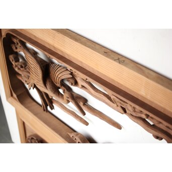 井波彫刻 野村清雲 細密木彫雲鶴 欄間 2枚1組　R0411Y 