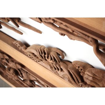 井波彫刻 野村清雲 細密木彫雲鶴 欄間 2枚1組　R0411Y 