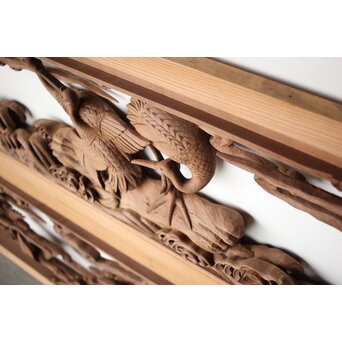 井波彫刻 野村清雲 細密木彫雲鶴 欄間 2枚1組　R0411Y 