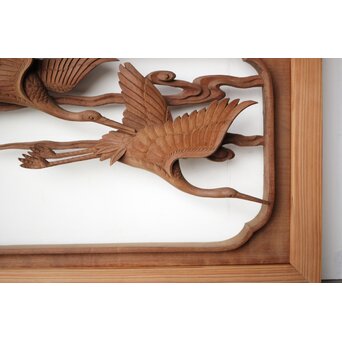 井波彫刻 野村清雲 細密木彫雲鶴 欄間 2枚1組　R0411Y 