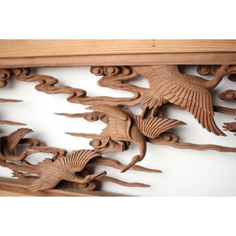 井波彫刻 野村清雲 細密木彫雲鶴 欄間 2枚1組　R0411Y 