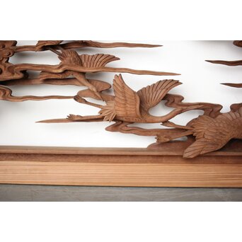 井波彫刻 野村清雲 細密木彫雲鶴 欄間 2枚1組　R0411Y 