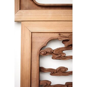 井波彫刻 野村清雲 細密木彫雲鶴 欄間 2枚1組　R0411Y 