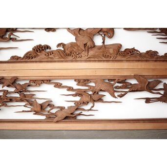 井波彫刻 野村清雲 細密木彫雲鶴 欄間 2枚1組　R0411Y 