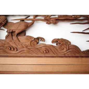 井波彫刻 野村清雲 細密木彫雲鶴 欄間 2枚1組　R0411Y 