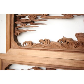 井波彫刻 野村清雲 細密木彫雲鶴 欄間 2枚1組　R0411Y 