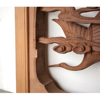 井波彫刻 野村清雲 細密木彫雲鶴 欄間 2枚1組　R0411Y 