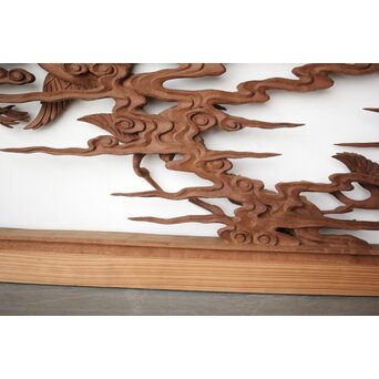 井波彫刻 野村清雲 細密木彫雲鶴 欄間 2枚1組　R0411Y 