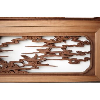 井波彫刻 野村清雲 細密木彫雲鶴 欄間 2枚1組　R0411Y 