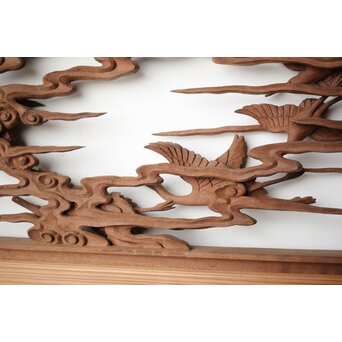 井波彫刻 野村清雲 細密木彫雲鶴 欄間 2枚1組　R0411Y 