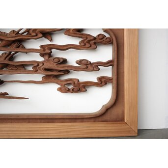 井波彫刻 野村清雲 細密木彫雲鶴 欄間 2枚1組　R0411Y 