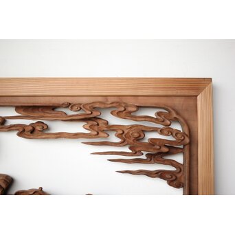 井波彫刻 野村清雲 細密木彫雲鶴 欄間 2枚1組　R0411Y 