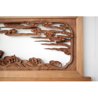 井波彫刻 野村清雲 細密木彫雲鶴 欄間 2枚1組　R0411Y 