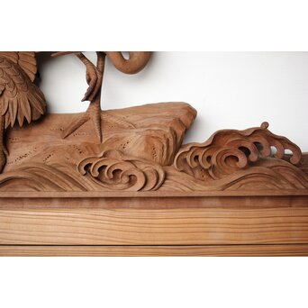 井波彫刻 野村清雲 細密木彫雲鶴 欄間 2枚1組　R0411Y 