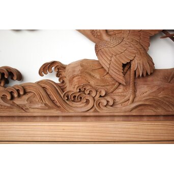 井波彫刻 野村清雲 細密木彫雲鶴 欄間 2枚1組　R0411Y 