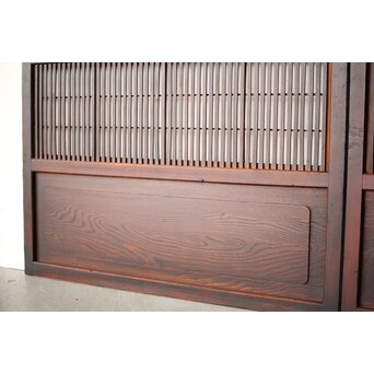 障子枠付 クリアガラス格子戸 4枚1組　L1138Y 腰板は一枚板　重厚感あります