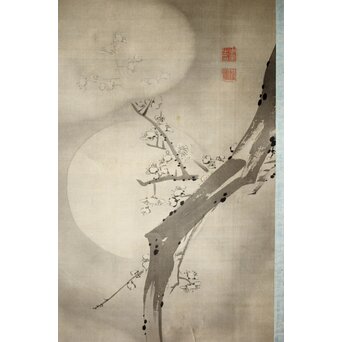 維明周奎 梅図 双幅 絹本 掛軸　Z522 