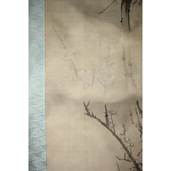 維明周奎 梅図 双幅 絹本 掛軸　Z522 