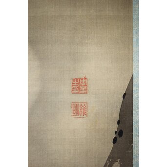 維明周奎 梅図 双幅 絹本 掛軸　Z522 