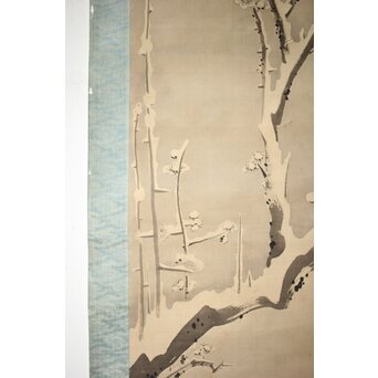 維明周奎 梅図 双幅 絹本 掛軸　Z522 