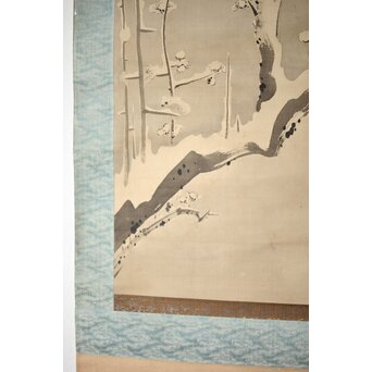 維明周奎 梅図 双幅 絹本 掛軸　Z522 