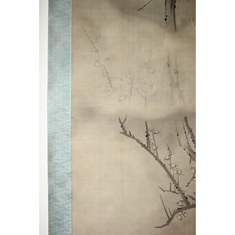維明周奎 梅図 双幅 絹本 掛軸　Z522 