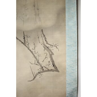 維明周奎 梅図 双幅 絹本 掛軸　Z522 