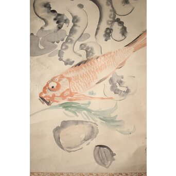 倣 小川芋銭 [海鮮図] 紙本 掛軸　Z524 