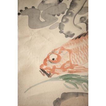 倣 小川芋銭 [海鮮図] 紙本 掛軸　Z524 