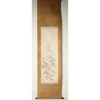 倣 小川芋銭 [海鮮図] 紙本 掛軸　Z524 