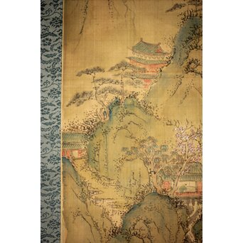 斎藤畸庵 山水図 絹本掛軸　Z525 