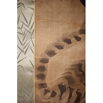 水墨画 古画 竹虎 紙本掛軸　Z526 