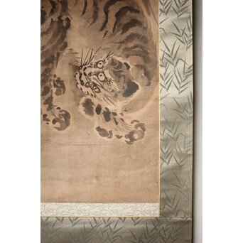 水墨画 古画 竹虎 紙本掛軸　Z526 