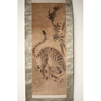 水墨画 古画 竹虎 紙本掛軸　Z526