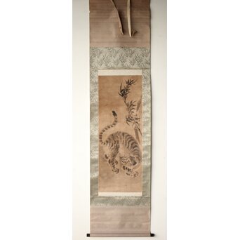 水墨画 古画 竹虎 紙本掛軸　Z526 