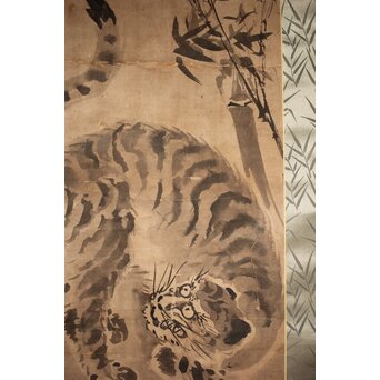 水墨画 古画 竹虎 紙本掛軸　Z526 