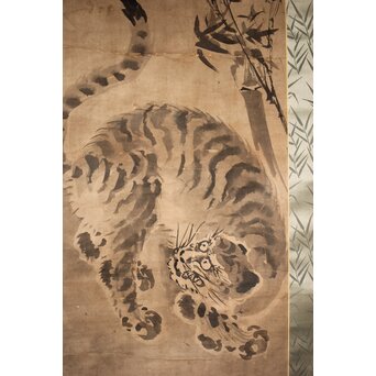水墨画 古画 竹虎 紙本掛軸　Z526 