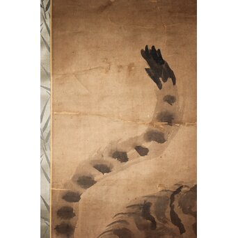 水墨画 古画 竹虎 紙本掛軸　Z526 