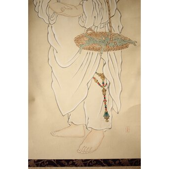 和田呉山 月心律師【魚藍観音図】紙本軸装　Z527 