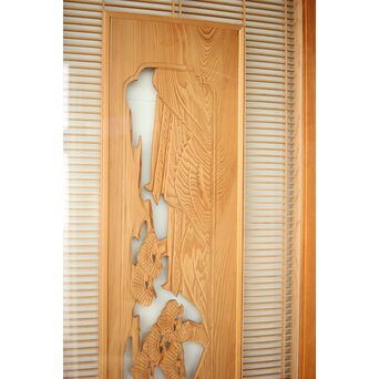 両面ガラス 筬と木彫欄間　R0417 