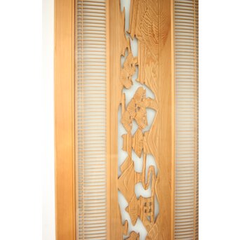 両面ガラス 筬と木彫欄間　R0417 